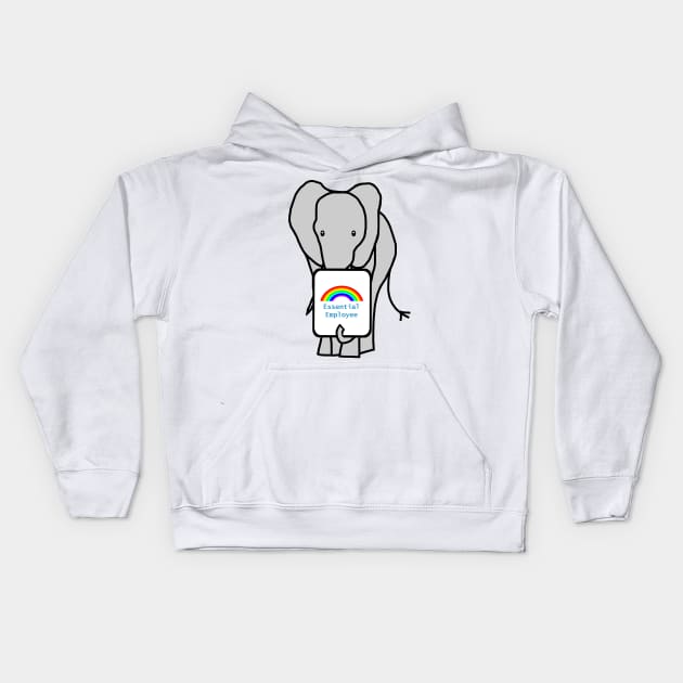 Elephant with Essential Employee Rainbow Kids Hoodie by ellenhenryart